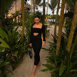 Josefine HJ x NA-KD Black Deep Front Long Dress 100% Cotton